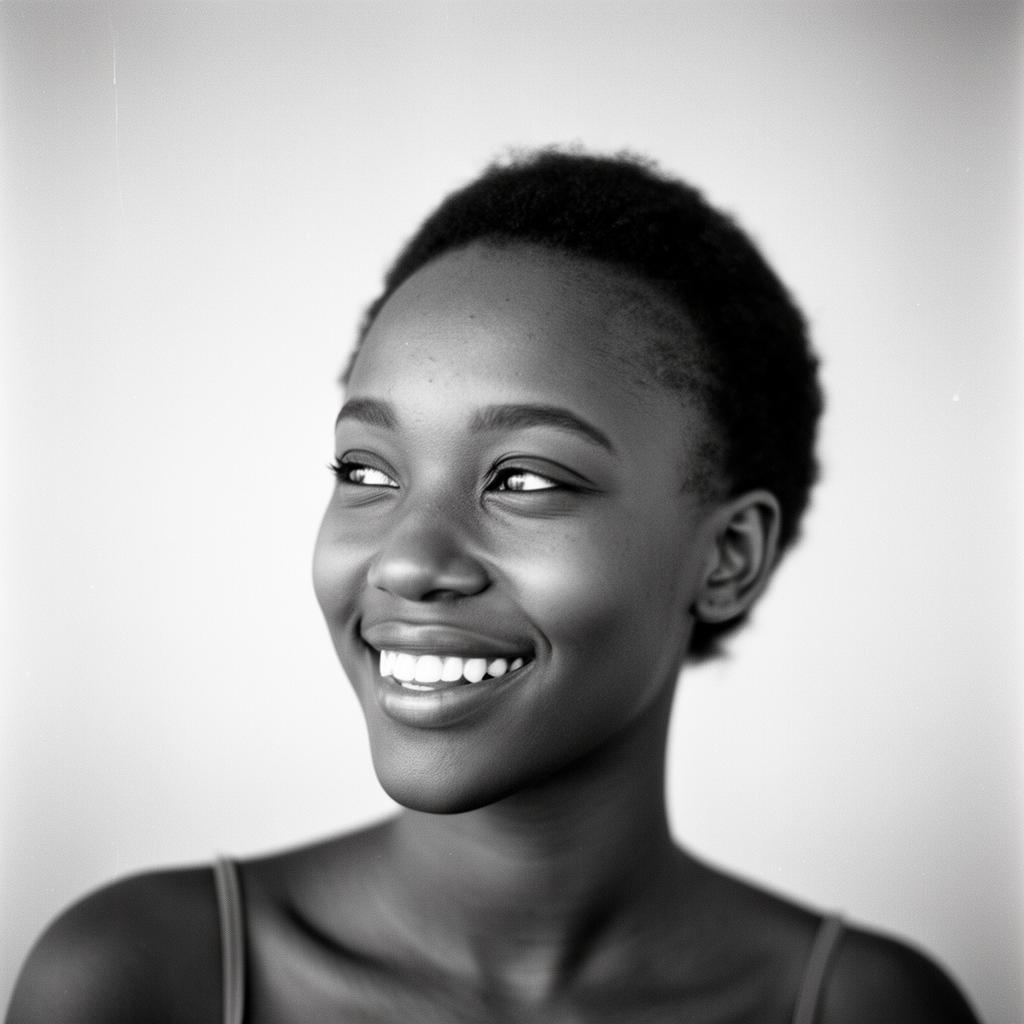 A young woman, mid-laugh, in a secondary city