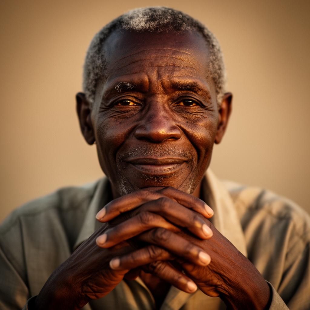 Elder, hands folded, in golden light
